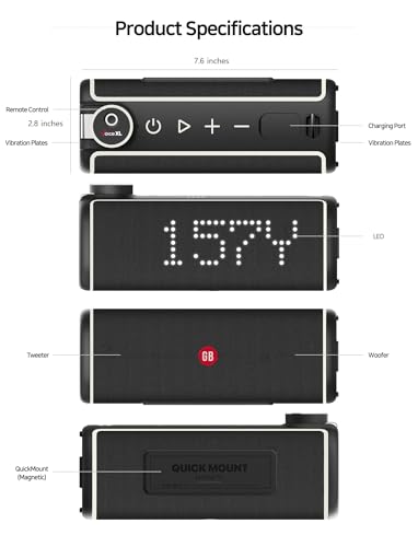 GOLFBUDDY VOICE XL Magnetic Golf GPS Speaker - Distances Visible, Rich Sound with 20W Woofer & 10W Tweeter, Clip-on Remote Controller, Attachable to Golf Cart, 10 Hours Battery Life, IPX6 Waterproof